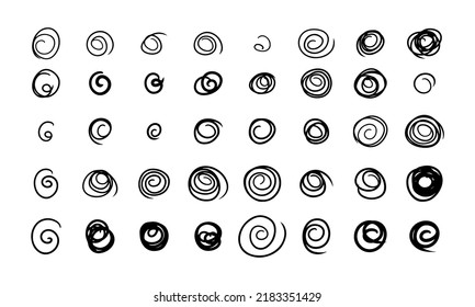 Hand drawn scribble point and doodle sketch icon. Handdrawn logo circle and scratch line element vector illustration. Sign shape design and collection outline stroke. Set isolated white curve pointer