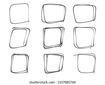 Hand drawn scribble quadrilateral icon in flat style. frames doodle loops on white background, vector design elements.