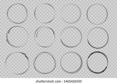 Hand drawn scribble rings isolated vector set. Doodle circle ring scribble and sketch, circular and round scratch stroke illustration