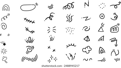 Hand Drawn Scribble Set,doddle graphic design vector isolated,Curvy mark,waves design mark set. 