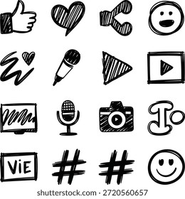 Handgezeichnete Scribble-Symbole in sozialen Medien