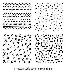 Hand drawn scribble and spot .Set of design elements. Ink abstract textures. Vector illustration.