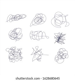 Hand drawn scribble strokes set isolated white background.