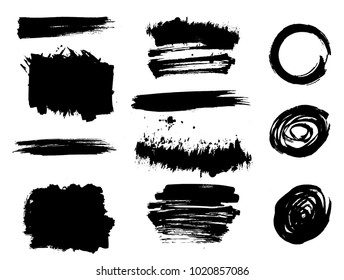 Hand drawn scribble symbols isolated on white background. Doodle style sketched Elements. Ink blots. Vector Grunge Brushes Stroke . Circle Frame. Logo Design .