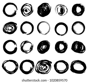 Hand drawn scribble symbols isolated on white background. Doodle style sketched Elements. Ink blots. Vector Grunge Brushes Stroke . Circle Frame. Logo Design .