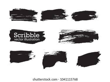 Hand drawn scribble symbols isolated on white background. Doodle style sketched Elements. Ink blots. Vector Grunge Brushes Stroke . Circle Fram