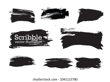 Hand drawn scribble symbols isolated on white background. Doodle style sketched Elements. Ink blots. Vector Grunge Brushes Stroke . Circle Fram
