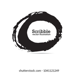 Hand drawn scribble symbols isolated on white background. Doodle style sketched Elements. Ink blots. Vector Grunge Brushes Stroke . Circle Frame.