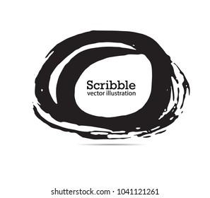 Hand drawn scribble symbols isolated on white background. Doodle style sketched Elements. Ink blots. Vector Grunge Brushes Stroke . Circle Frame.