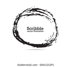 Hand drawn scribble symbols isolated on white background. Doodle style sketched Elements. Ink blots. Vector Grunge Brushes Stroke . Circle Frame.