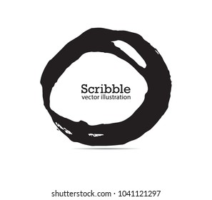 Hand drawn scribble symbols isolated on white background. Doodle style sketched Elements. Ink blots. Vector Grunge Brushes Stroke . Circle Frame.