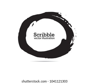 Hand drawn scribble symbols isolated on white background. Doodle style sketched Elements. Ink blots. Vector Grunge Brushes Stroke . Circle Frame.