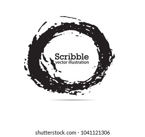 Hand drawn scribble symbols isolated on white background. Doodle style sketched Elements. Ink blots. Vector Grunge Brushes Stroke . Circle Frame.
