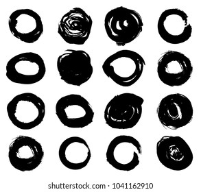 Hand drawn scribble symbols isolated on white background. Doodle style sketched Elements. Ink blots. Vector Grunge Brushes Stroke . Circle Frame. Logo Design .
