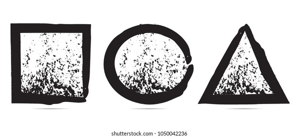 Hand drawn scribble symbols isolated on white background. Doodle style sketched Elements. Ink blots. Vector Grunge triangle, square . Circle Frame. Logo Design .