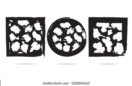 Hand drawn scribble symbols isolated on white background. Doodle style sketched Elements. Ink blots. Vector Grunge triangle, square . Circle Frame. Logo Design .