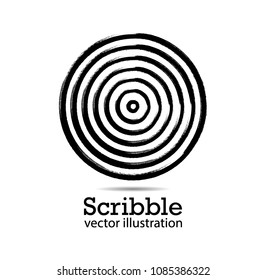 Hand drawn scribble symbols isolated on white background. Doodle style sketched Elements. Ink blots. Vector Grunge Brushes Stroke . Circle Frame. Logo Design .