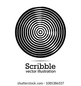 Hand drawn scribble symbols isolated on white background. Doodle style sketched Elements. Ink blots. Vector Grunge Brushes Stroke . Circle Frame. Logo Design .