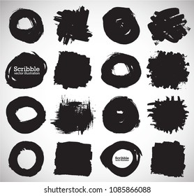 Hand drawn scribble symbols isolated on white background. Doodle style sketched Elements. Ink blots. Vector Grunge Brushes Stroke . Circle Frame. Logo Design .