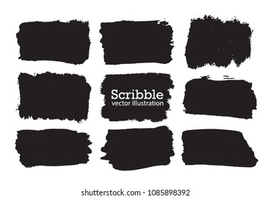 Hand drawn scribble symbols isolated on white background. Doodle style sketched Elements. Ink blots. Vector Grunge Brushes Stroke . rectangle Frame. Logo Design .