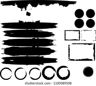 Hand drawn scribble symbols isolated on white background. Big set of Doodle style sketched Elements. Ink blots. Vector Grunge Brushes Stroke . Circle Frame. Logo Design .