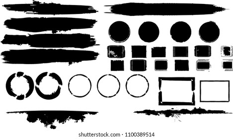 Hand drawn scribble symbols isolated on white background. Big set of Doodle style sketched Elements. Ink blots. Vector Grunge Brushes Stroke . Circle Frame. Logo Design .