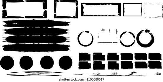 Hand drawn scribble symbols isolated on white background. Big set of Doodle style sketched Elements. Ink blots. Vector Grunge Brushes Stroke . Circle Frame. Logo Design .