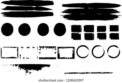 Hand drawn scribble symbols isolated on white background. Doodle style sketched Elements. Ink blots. Vector Grunge Brushes Stroke . Circle Frame. Logo Design .