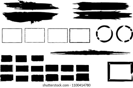 Hand drawn scribble symbols isolated on white background. Doodle style sketched Elements. Ink blots. Vector Grunge Brushes Stroke . Circle Frame. Logo Design .
