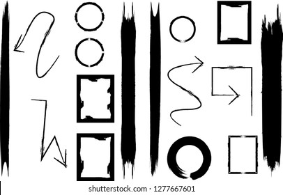 Hand drawn scribble symbols isolated on white background. Doodle style sketched Elements. Ink blots. Vector Grunge Brushes Stroke . Circle Frame. Logo Design .
