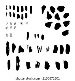 Hand drawn scribble symbols isolated on white background. Doodle style sketched elements. Ink blots. Vector grunge brushes stroke. Circle Frame. Logo Design