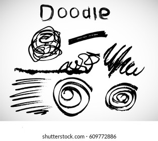 Hand drawn scribble symbols isolated on white background. Doodle style sketched Elements. Ink blots.