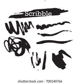Hand drawn scribble symbols isolated on white background. Doodle style sketched Elements. Ink blots. Vector Grunge Brushes Stroke . Circle Frame. Logo Design .
