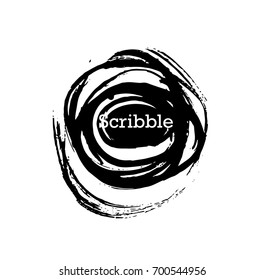 Hand drawn scribble symbols isolated on white background. Doodle style sketched Elements. Ink blots. Vector Grunge Brushes Stroke . Circle Frame. Logo Design .
