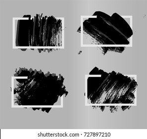 Símbolos dibujados a mano aislados sobre fondo blanco. Elementos dibujados al estilo Doodle. Manchas de tinta. Pinceles de abrochones vectoriales. Marco circular. Diseño del logotipo .
