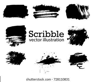 Hand drawn scribble symbols isolated on white background. Doodle style sketched Elements. Ink blots. Vector Grunge Brushes Stroke . Circle Frame. Logo Design .
