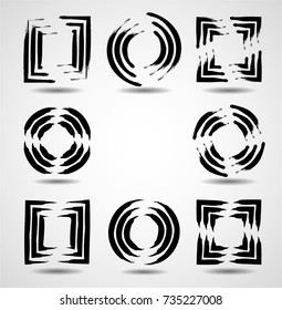 Hand drawn scribble symbols isolated on white background. Doodle style sketched Elements. Ink blots. Vector Grunge Brushes Stroke . Circle Frame. Logo Design .