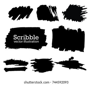 Hand drawn scribble symbols isolated on white background. Doodle style sketched Elements. Ink blots. Vector Grunge Brushes Stroke . Circle Frame. Logo Design .