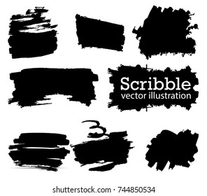 Hand drawn scribble symbols isolated on white background. Doodle style sketched Elements. Ink blots. Vector Grunge Brushes Stroke . Circle Frame. Logo Design .