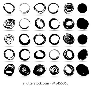 Hand drawn scribble symbols isolated on white background. Doodle style sketched Elements. Ink blots. Vector Grunge Brushes Stroke . Circle Frame. Logo Design .