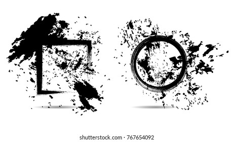 Hand drawn scribble symbols isolated on white background. Doodle style sketched Elements. Ink blots. Vector Grunge Brushes Stroke . Circle Frame. Logo Design .