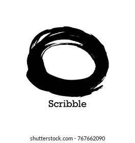Hand drawn scribble symbols isolated on white background. Doodle style sketched Elements. Ink blots. Vector Grunge Brushes Stroke . Circle Frame. Logo Design .