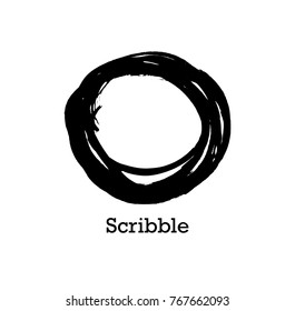 Hand drawn scribble symbols isolated on white background. Doodle style sketched Elements. Ink blots. Vector Grunge Brushes Stroke . Circle Frame. Logo Design .