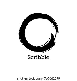 Hand drawn scribble symbols isolated on white background. Doodle style sketched Elements. Ink blots. Vector Grunge Brushes Stroke . Circle Frame. Logo Design .