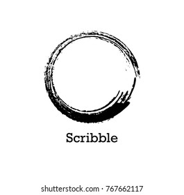 Hand drawn scribble symbols isolated on white background. Doodle style sketched Elements. Ink blots. Vector Grunge Brushes Stroke . Circle Frame. Logo Design .