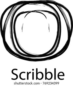 Hand drawn scribble symbols isolated on white background. Doodle style sketched Elements. Ink blots. Vector Grunge Brushes Stroke . Circle Frame. Logo Design .