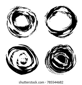 Hand drawn scribble symbols isolated on white background. Doodle style sketched Elements. Ink blots. Vector Grunge Brushes Stroke . Circle Frame. Logo Design .