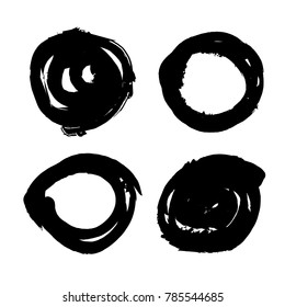 Hand drawn scribble symbols isolated on white background. Doodle style sketched Elements. Ink blots. Vector Grunge Brushes Stroke . Circle Frame. Logo Design .