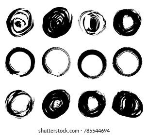 Hand drawn scribble symbols isolated on white background. Doodle style sketched Elements. Ink blots. Vector Grunge Brushes Stroke . Circle Frame. Logo Design .