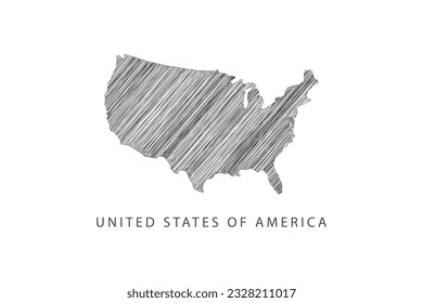 hand drawn scribble United States of America map line style illustration design, US map pencil sketch illustration